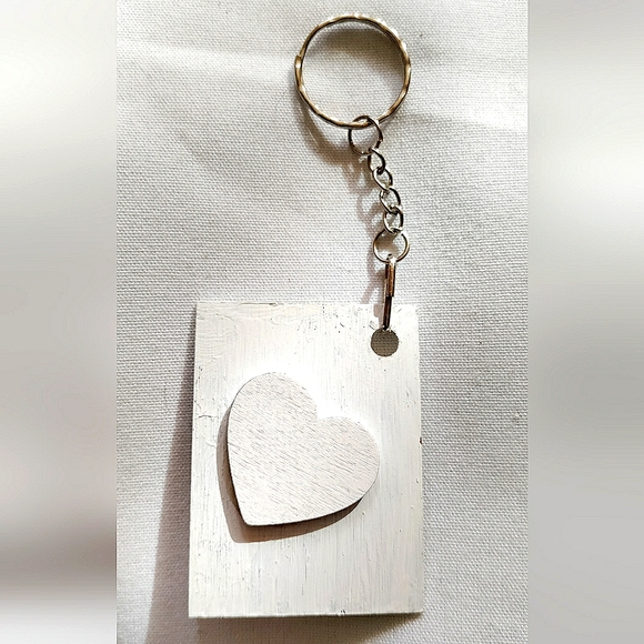 NEW Handmade Keychain Bag Tag! Shadow Dots Cowrie w/ "I Love My Bag" Wood Heart. - Picture 3 of 7